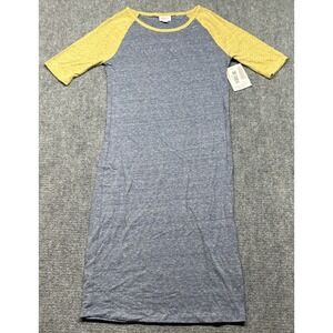 LulaRoe Julia Dress Womens S Gray Yellow Round Neck Short Sleeve New